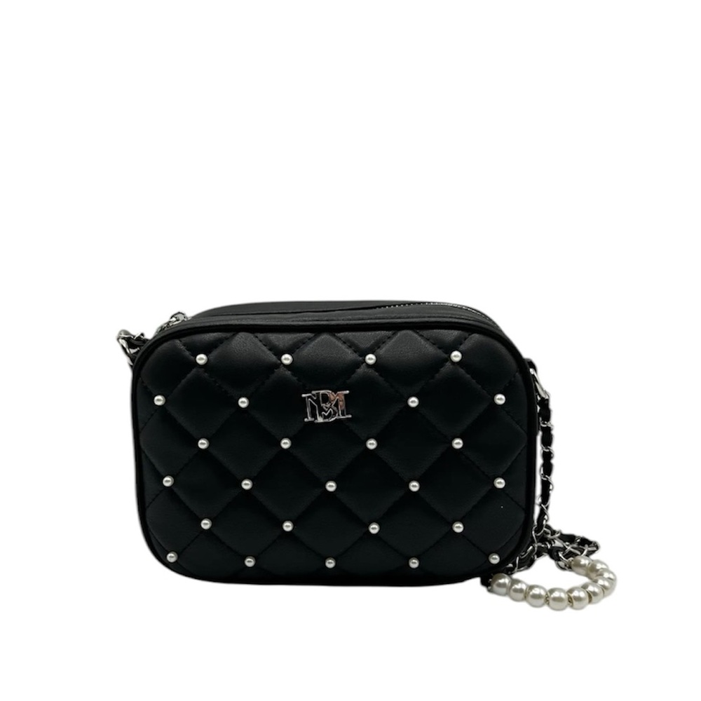 Badgley Mischka Black Quilted Camera Bag w/Pearls - NWT